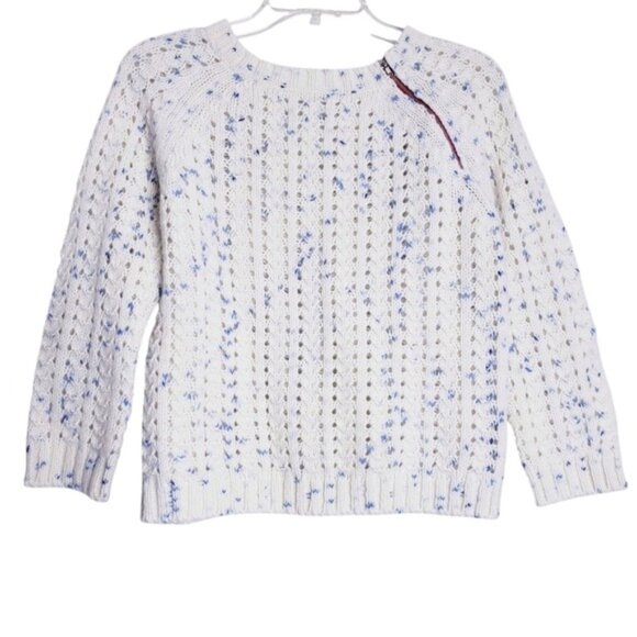 Free People Cream & Blue Speckled Wool Blend Open Knit Sweater Girls Size Large - Picture 1 of 7